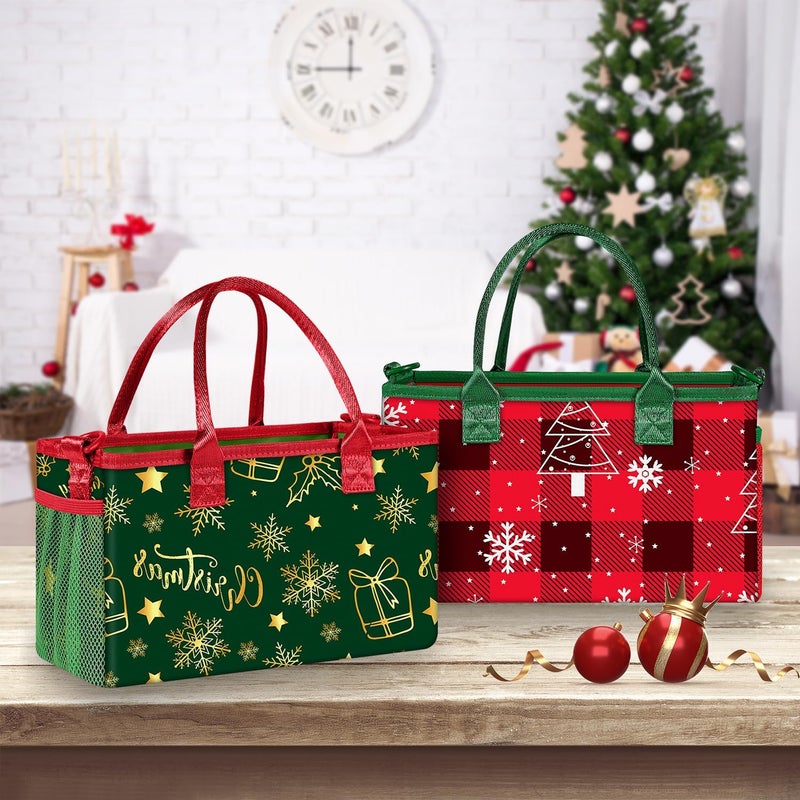 DOOHALO Small Merry Christmas Gift Carry Storage Tote Case with Handle Crossbody Reusable Presents Fabric Packing Bag - Image 3